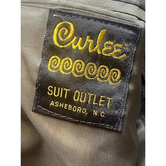 VTG Curlee 2 Piece Suit Mens 46 Gray Virgin Wool Sport Coat Blazer Dress Pants‎